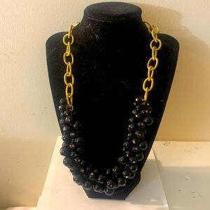 Talbot beaded necklace, black beads, gold chain link 20”